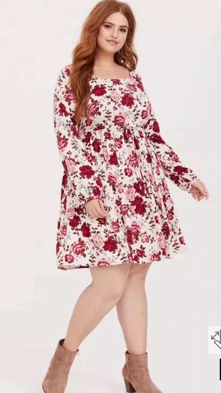 Torrid Dress Plus 1x Red Ivory Babydoll Dress Cottagecore Romantic Fairy